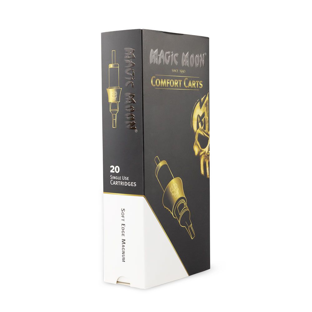 Black and gold Magic Moon box of 20 comfort cartridges, soft edge curved magnum long taper