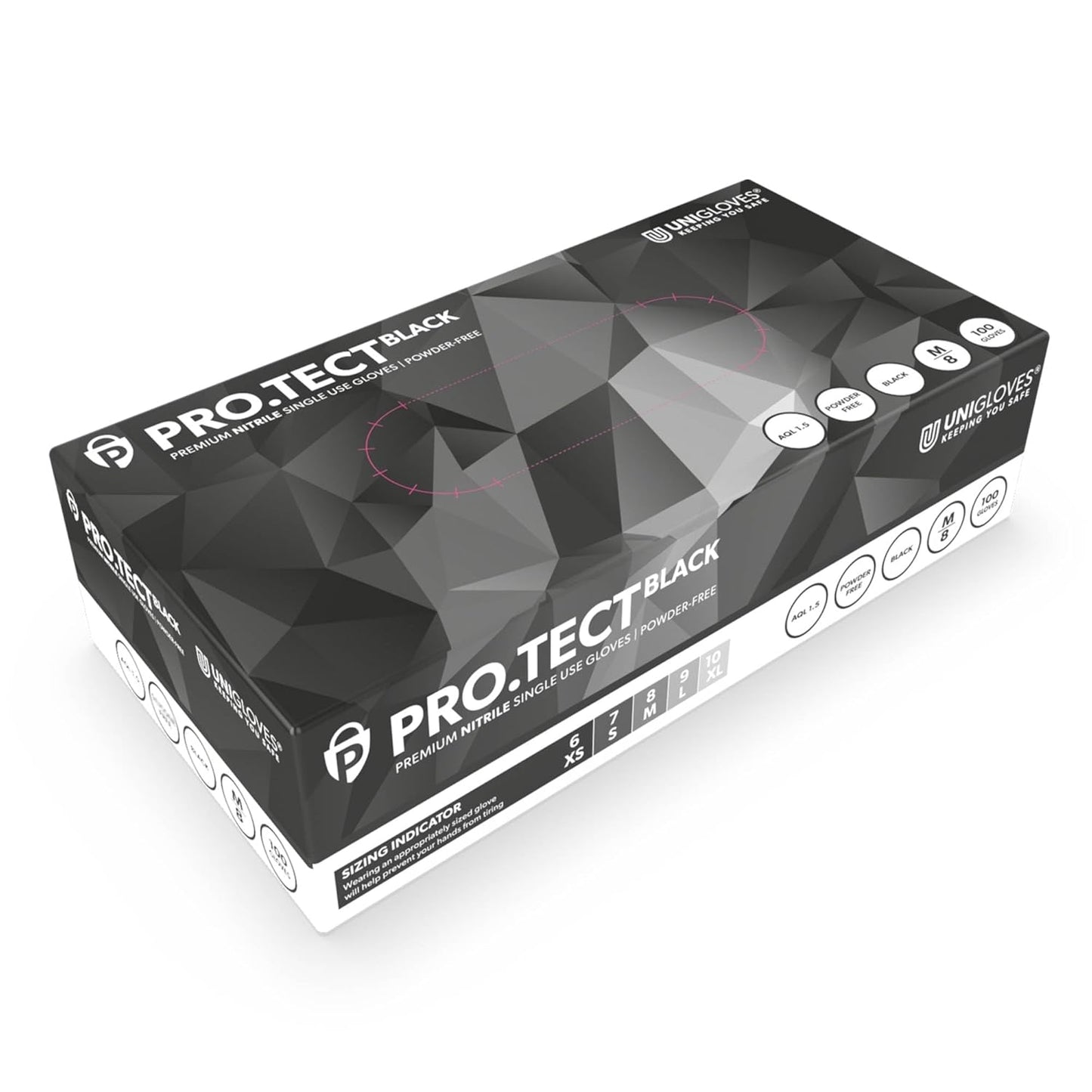 Black Unigloves Pro.Tect premium nitrile gloves, size L, 100/box