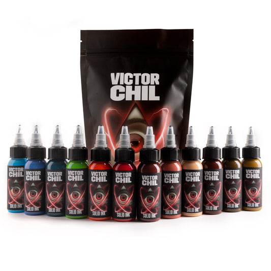 Set Victor Chil – 12 Colors – 1oz – Solid Ink – Professional Tattoo Ink by Solid Ink